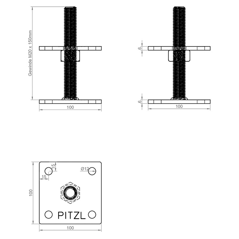 PITZL PTP Pfostenträger Gewindestange 150mm M20 *11009.0100* Produktbild BIGSKZ L