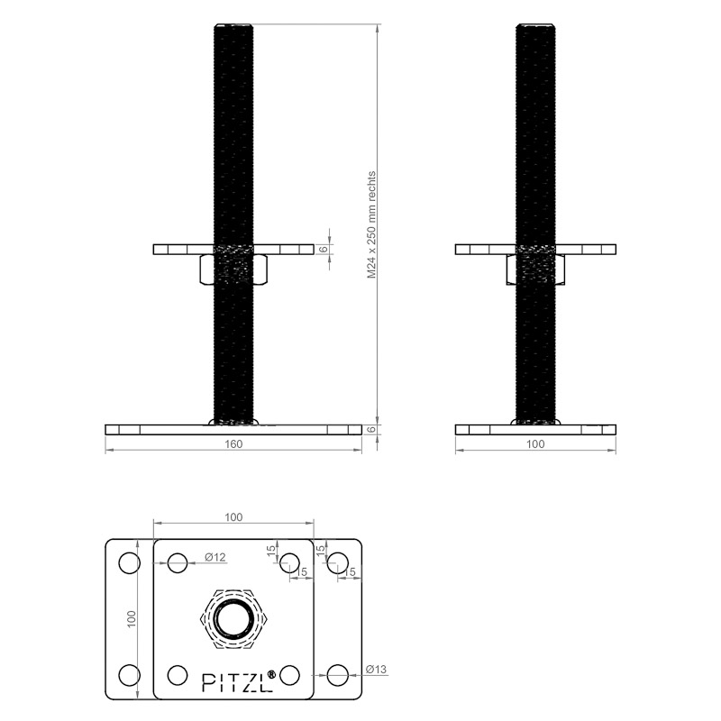PITZL PTP Pfostenträger Gewindestange 250mm M24 *11013.1200* Produktbild BIGSKZ L
