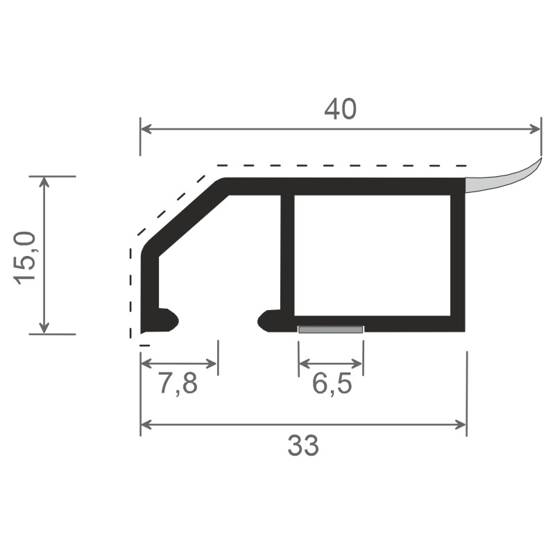 Anschluß-Profil 40mm WL SK Lg. 6,00m foliert, klipsbar, WL Schwarz70 3905-167 Quarzgrau Produktbild BIGSKZ L
