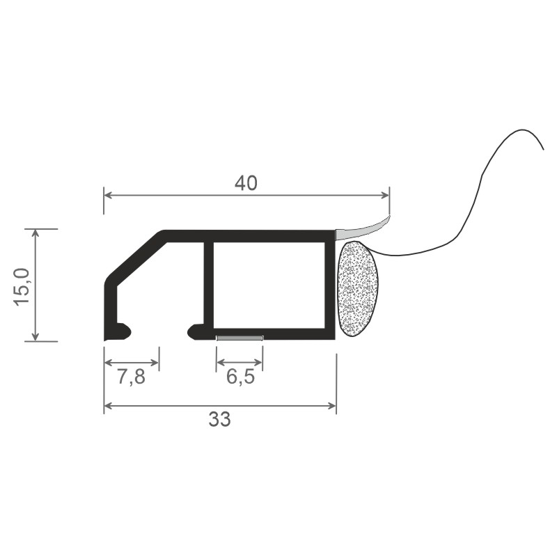 Anschluß-Profil 40mm WL SK Lg. 6,00m klipsbar, WL Weiß, Weißmit Dichtband Innen, VE: 60m Produktbild BIGSKZ L