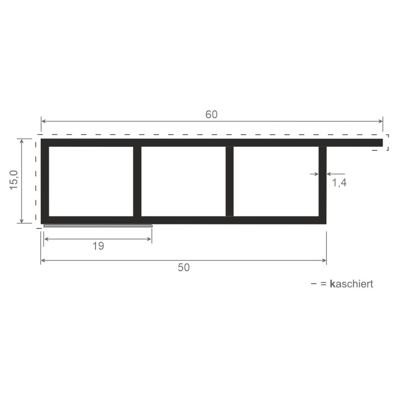 Kammerprofil 60x15mm SK Lg. 6,00m foliert, mit Nase 456 5053 Altweiß Produktbild BIGSKZ L