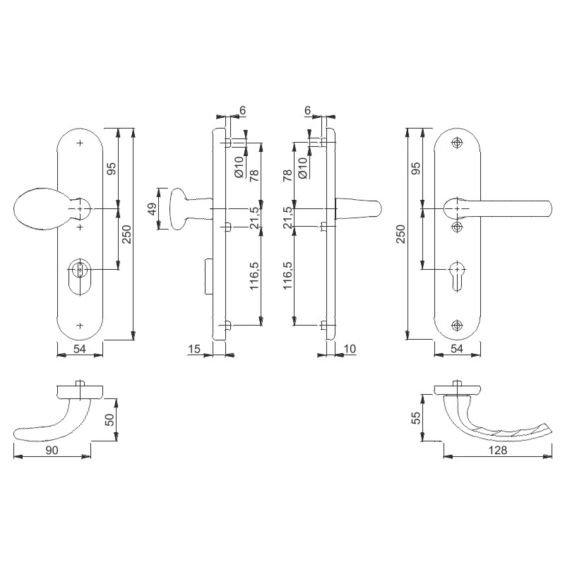 HT-Schutzwechselgarnitur 76G/3332ZA/3410/1710 für HOPPE- Schnellstift/ES1/F1 Alu natur/Profilzylinder 92mm/10mm FDW-Vierkantstift für Türstärke 66-71 Produktbild BIGSKZ L