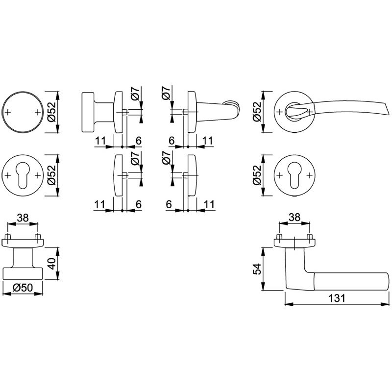 M58/19KV/19KVS/1602 Garnitur HOPPE-Schnellstift/rechts/außen=fest, innen=Rückholfeder/F49/F9 verchromt/Alu Stahl/8 mm/Profilzylinder/37-42 mm/HOPPE-Lo Produktbild BIGSKZ L