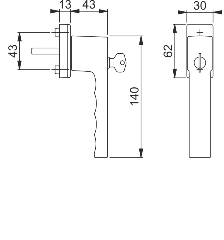 0737SVS/U947 /F1 Alu natur/N10A, mit Arretierung, alusilber/7mm/43mm vorst./Drehzyl. 2W153/HOPPE-Logo/90°/M5x50mm mit kurzem Zapfen Produktbild BIGSKZ L
