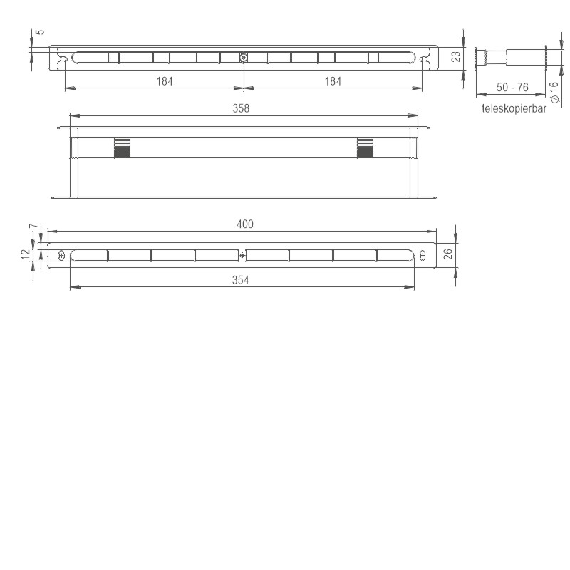 Teleskopluftkanal für Fensterkammerprofil (Tiefe: 50 bis 76 mm) LK 40 Produktbild BIGSKZ L