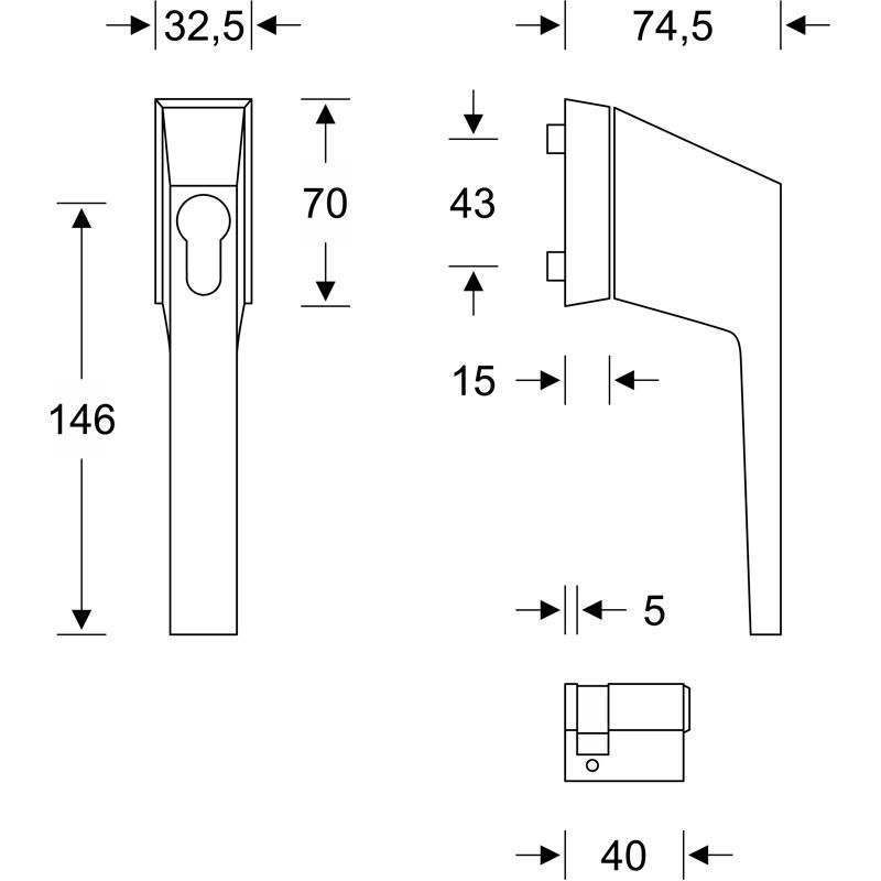 FSB Fenstergriff 34 3495 Aluminium vorgerichtet für Halbzylinder - mit Schrauben Produktbild BIGSKZ L