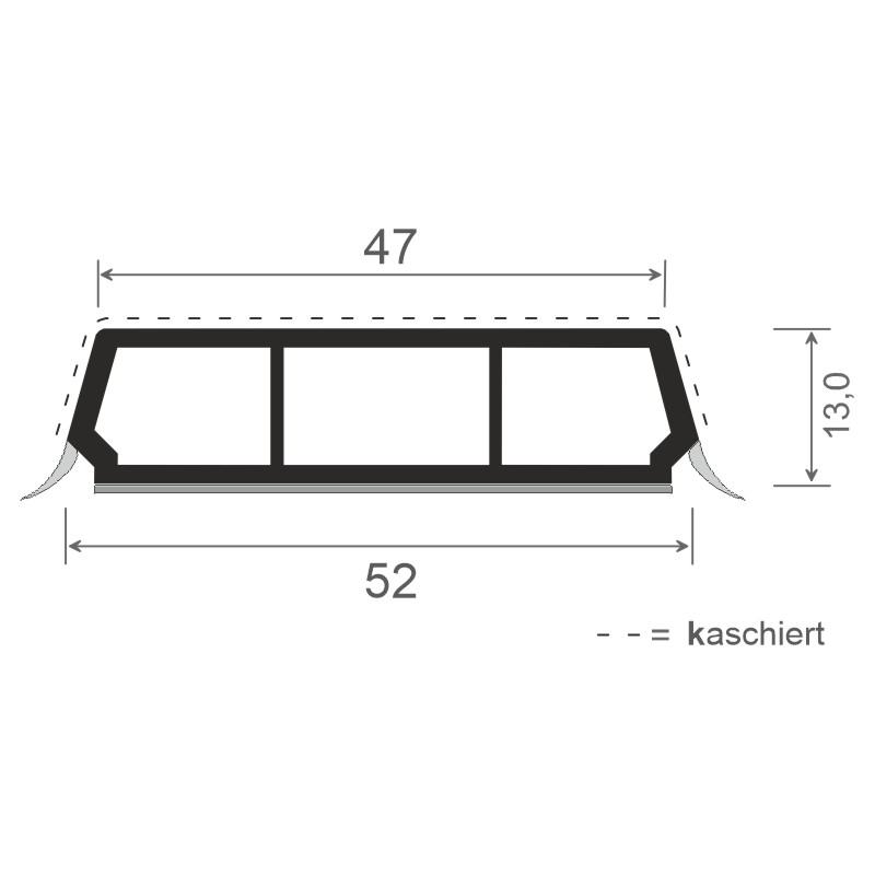 Trapez-Sprosse 52mm SK Lg. 6,00m foliert, mit zwei schwarzen Weichlippen 456 5053 Altweiß Produktbild BIGSKZ L