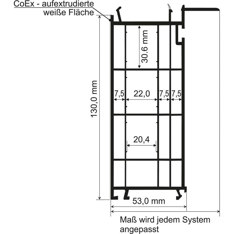 Veka-Bodeneinstand 130mm Lg. 6,50m Rb, mit WL, für 82er, VE: 13m Innen Weiß Produktbild BIGSKZ L