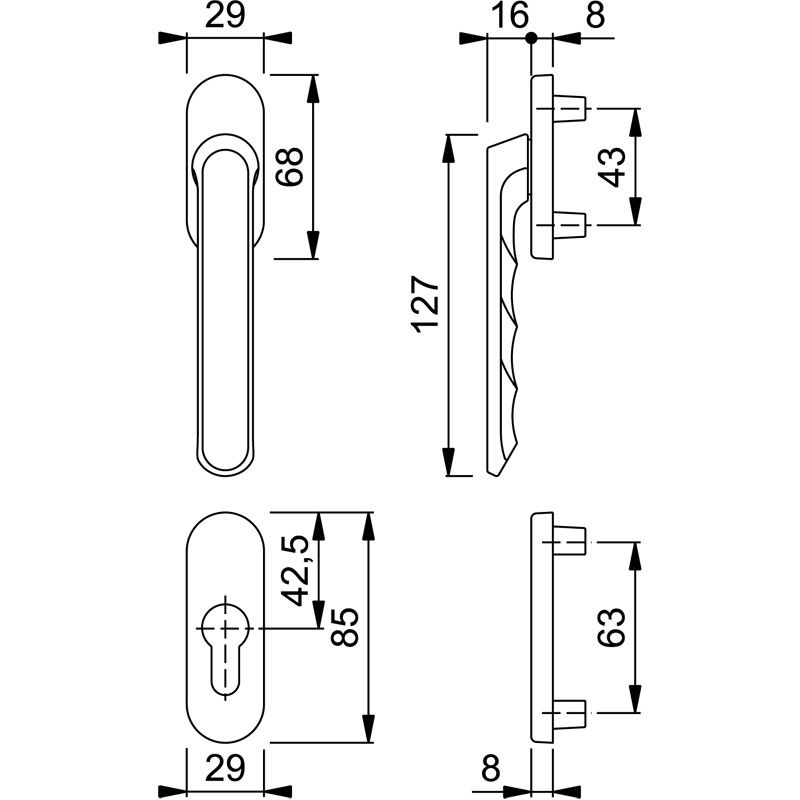 HOPPE Balkon-/Fenstertür-Halbgarnitur Außenseite 099KH/66N/66NS flacher Griff Produktbild BIGSKZ L