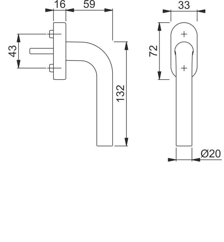 050/US956 /F1 Alu natur/N10A, mit Arretierung/7mm/20-30mm vorst./HOPPE-Logo/90°/M5x35mm + M5x40mm Produktbild BIGSKZ L