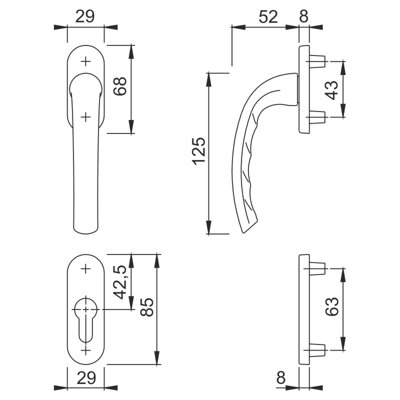 0710RH/66N/66NS Halbgarnitur, Außenseite/F9 Alu Stahl N10/7mm/M5/Profilzylinder/ Produktbild BIGSKZ L