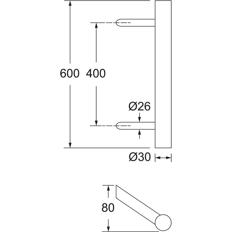 ALMEBRO Türgriff TG 0600.BR.GS.400 mit 45° schrägen Stützen Produktbild BIGSKZ L