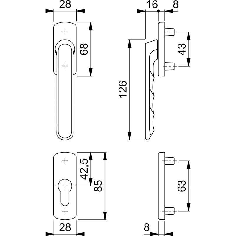 HOPPE Balkon-/Fenstertür-Halbgarnitur Außenseite 099KH/961N/962NS flacher Griff Produktbild BIGSKZ L