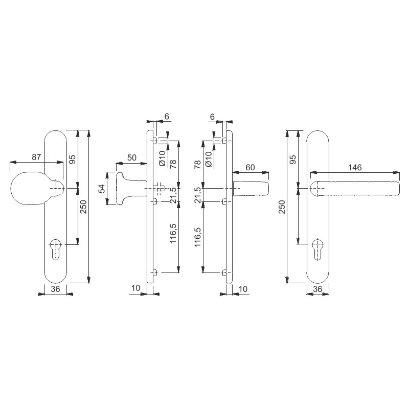 86G/3357N/1313G Garnitur / F1 Alu natur / 8 mm / Profilzylinder 92 mm / 67-72 mm / HOPPE-Logo Produktbild BIGSKZ L