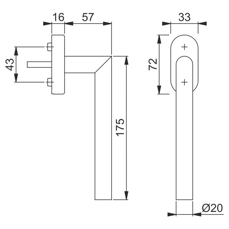 PSK-E0400Z/US956 F69 Edelstahl matt / N10A, mit Arretierung / 7 mm / 32-42 mm vorst. / HOPPE-Logo / 90° / M5x45 mm + M5x50 mm Produktbild BIGSKZ L