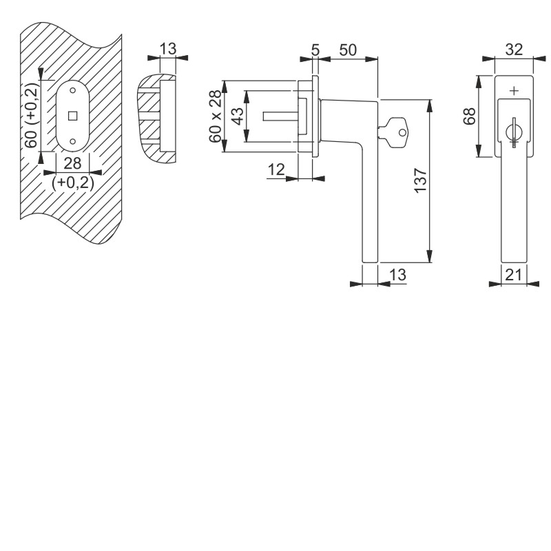 0769S/USV919 100NM F1 Alu natur / ohne Nocken, mit Arretierung / 7 mm / 32-42 mm vorst. / Druckzyl. H001 / HOPPE-Logo / 90° / M5x35 mm + M5x40 mm Produktbild BIGSKZ L