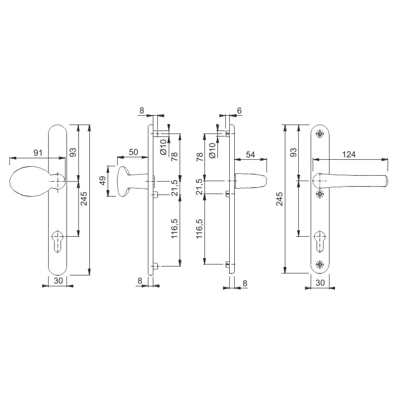 76G/3346/1710RH Garnitur / F9016 verkehrsweiß / 78 mm Mitte obere Nocke/Mitte Griffloch / 3 Nocken M6 verzinkt + Kunststoff / 8 mm, mit Aufsteckhülse Produktbild BIGSKZ L