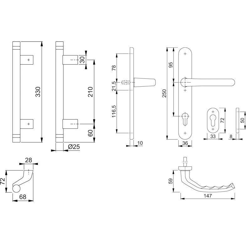 HOPPE Türgriffpaket 5004DR/55S-SR/3357SN/1600 mit schrägen Stützen Produktbild BIGSKZ L