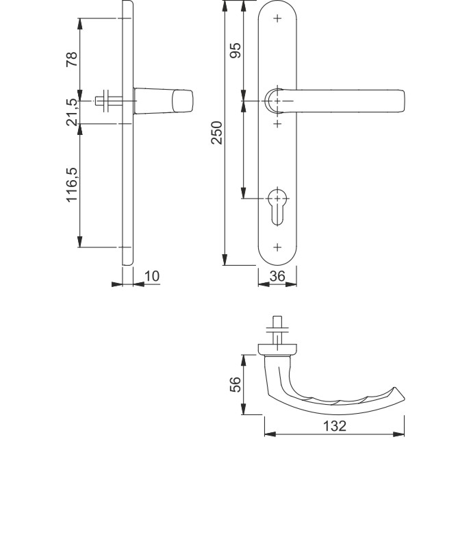 1540/3357SN Halbgarnitur, Innenseite / F1 Alu natur / 8 mm / 40 mm vorst. / Profilzylinder 92 mm / HOPPE-Logo Produktbild BIGSKZ L