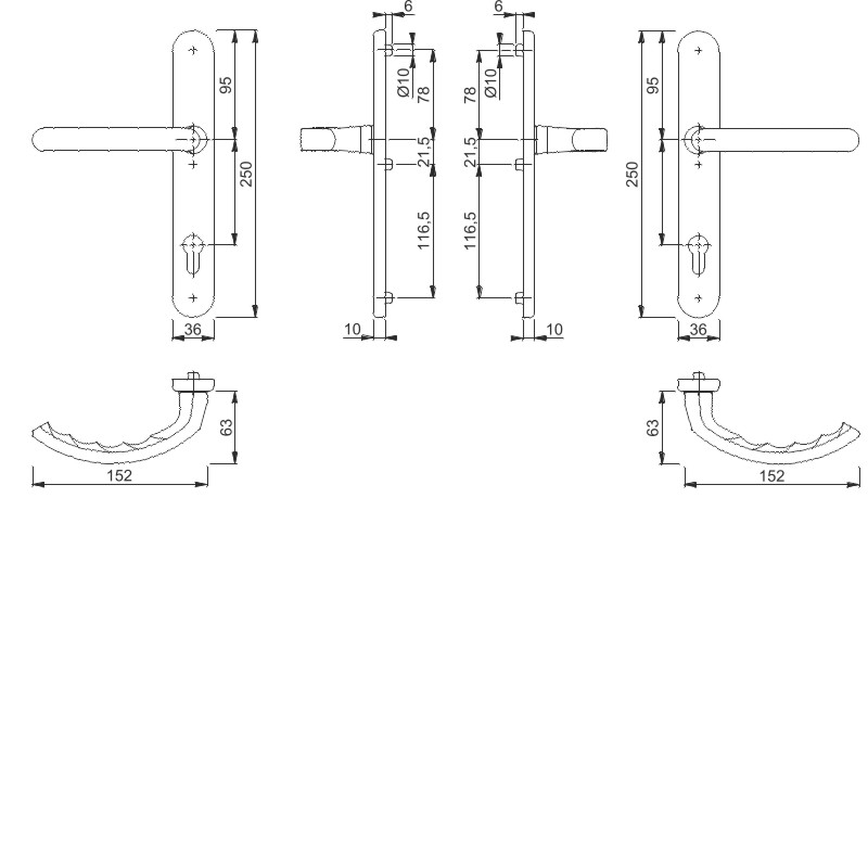 1500/3357N Garnitur / F1 Alu natur / 8 mm / Profilzylinder 92 mm / 67-72 mm / HOPPE-Logo Produktbild BIGSKZ L