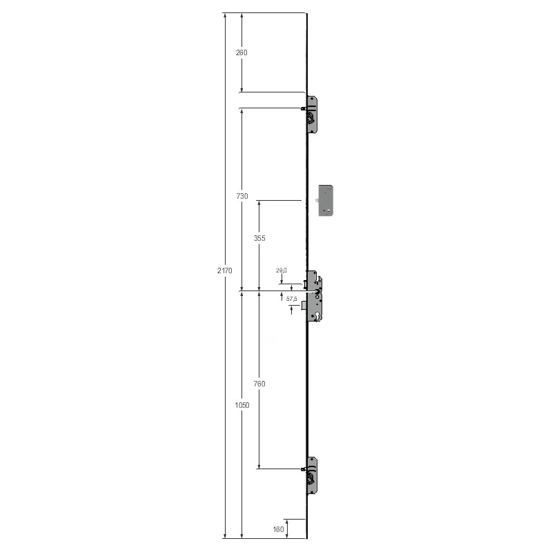 KFV Mehrfachverriegelung F20/65 BS2300 mit 2 Rundbolzen und angeschrägter Softlockfalle Produktbild BIGSKZ L