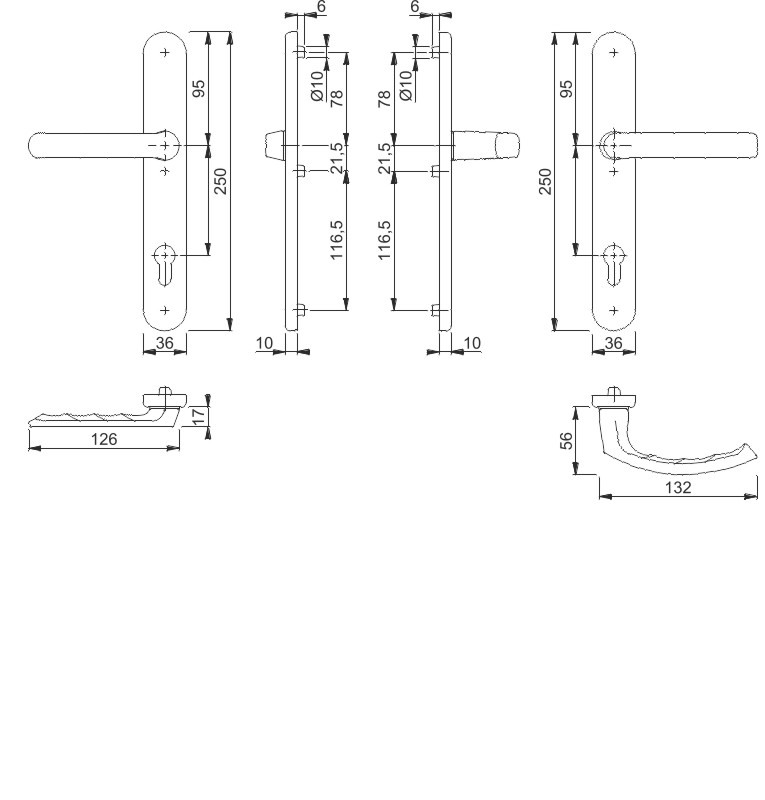 099KH/3357N/1540 Garnitur / F9 Alu Stahl / 8 mm / Profilzylinder 92 mm / 67-72 mm / HOPPE-Logo Produktbild BIGSKZ L