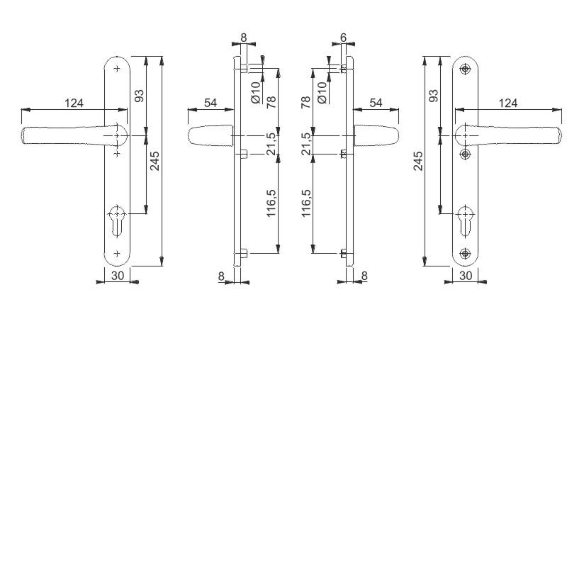 1710RH/3346 Garnitur / F1 Alu natur / 78 mm Mitte obere Nocke/Mitte Griffloch / 3 Nocken M6 verzinkt + Kunststoff / 8 mm, mit Aufsteckhülse 8/10 für S Produktbild BIGSKZ L