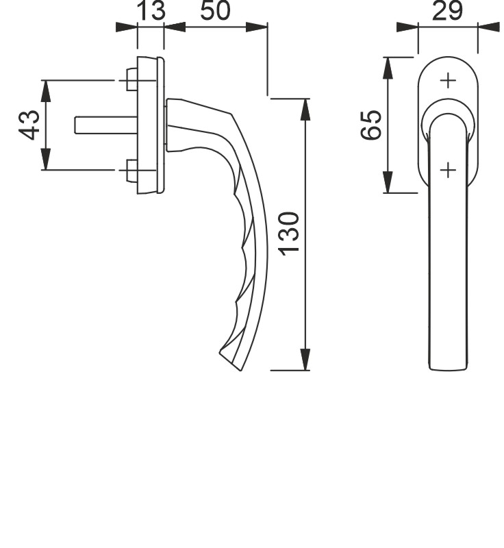 0540/U26 F9016 verkehrsweiß / N10A, mit Arretierung, weiß / 7 mm / 43 mm vorst. / HOPPE-Logo / 90° / M5x55 mm mit kurzem Zapfen Produktbild BIGSKZ L