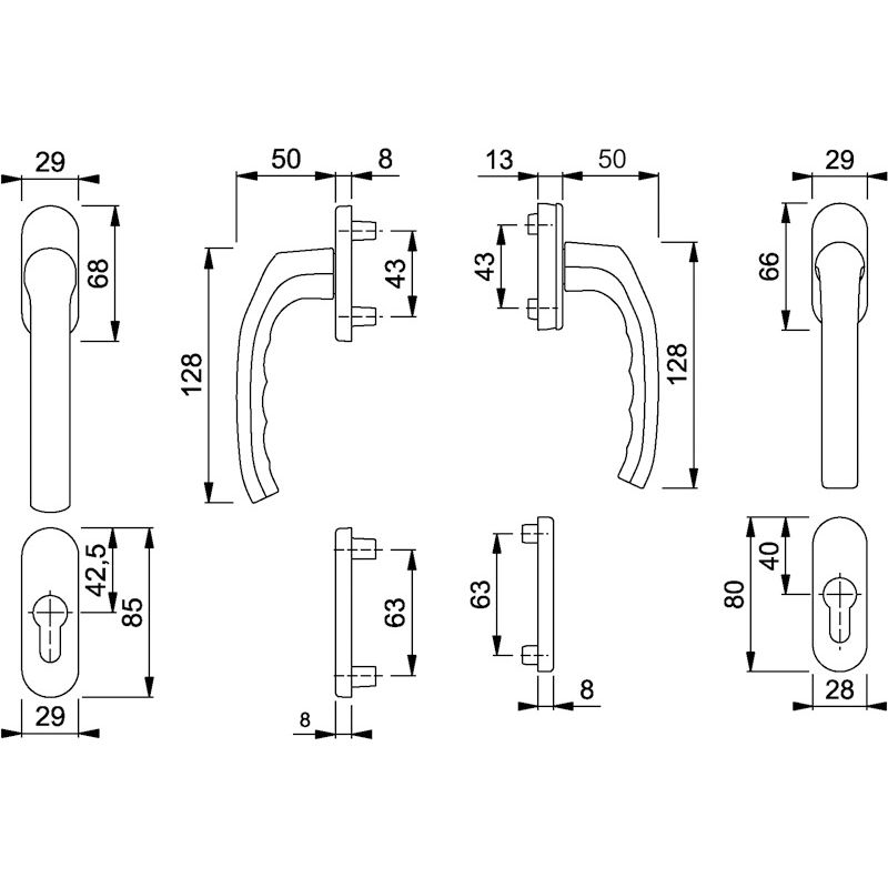 HOPPE Balkon-/Fenstertür-Garnitur STUTTGART 0600/66N/U26/0600/66NS/49PNS Produktbild BIGSKZ L