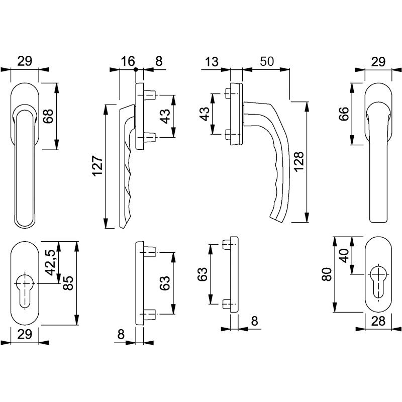 HOPPE Balkon-/Fenstertür-Garnitur STUTTGART 099KH/66N/U26/0600/66NS/49PNS flacher Griff Produktbild BIGSKZ L