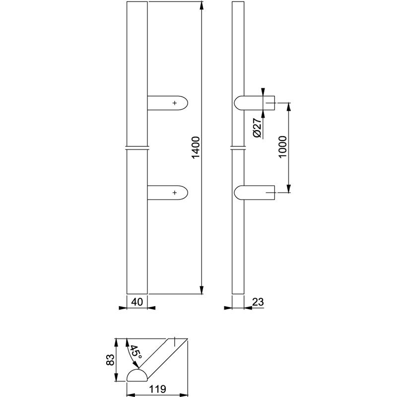 HOPPE Türgriff E5092 mit schrägen Stützen Produktbild BIGSKZ L