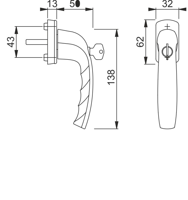 0810SVS/U10 F9016 verkehrsweiß / N10A, mit Arretierung, weiß / 7 mm / 37 mm vorst. / Drehzyl. 2W153 / HOPPE-Logo / 90° / M5x50 mm mit kurzem Zapfen Produktbild BIGSKZ L