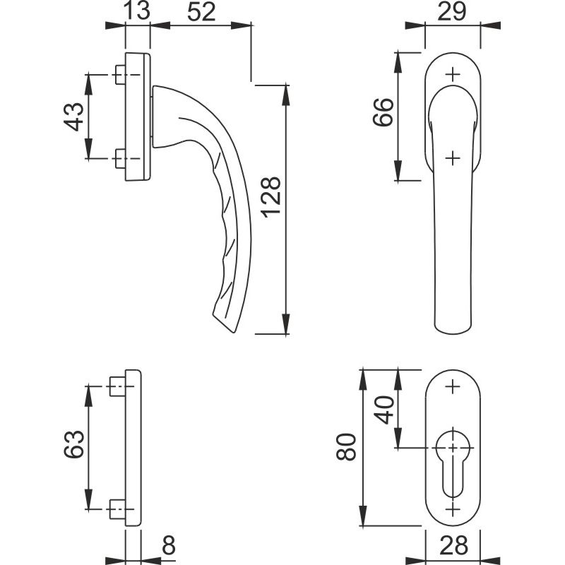0710/U26/49PNS Halbgarnitur, Innenseite / F8707 (8077) dunkelbraun / N10A, mit Arretierung, dunkelbraun / 7 mm / Profilzylinder / 90° / HOPPE-Logo / B Produktbild BIGSKZ L
