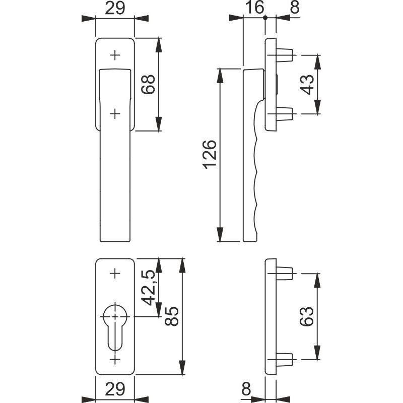 HOPPE Balkon-/Fenstertür-Halbgarnitur Außenseite TOULON 0737KH/51N/51NS flacher Griff Produktbild BIGSKZ L