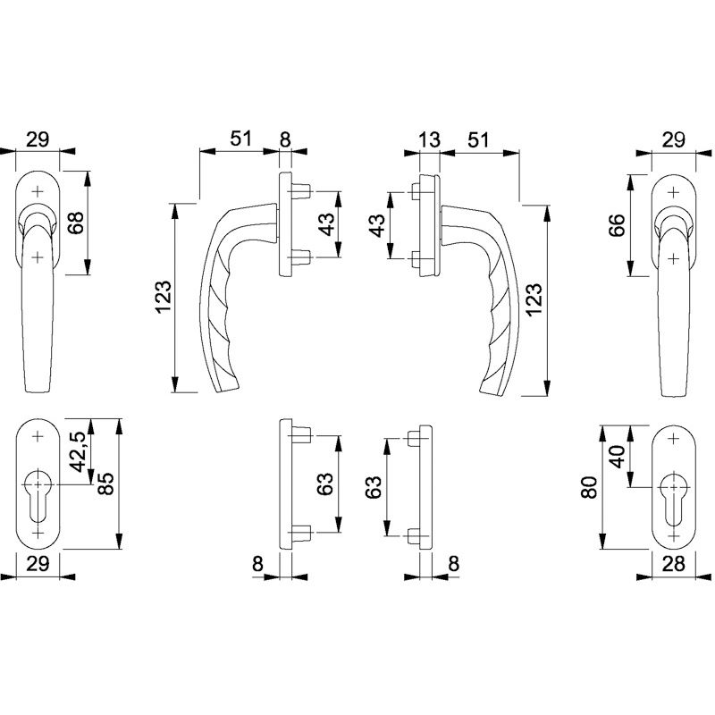 HOPPE Balkon-/Fenstertür-Garnitur ATLANTA 0530/66N/U26/0530/66NS/49PNS. Produktbild BIGSKZ L