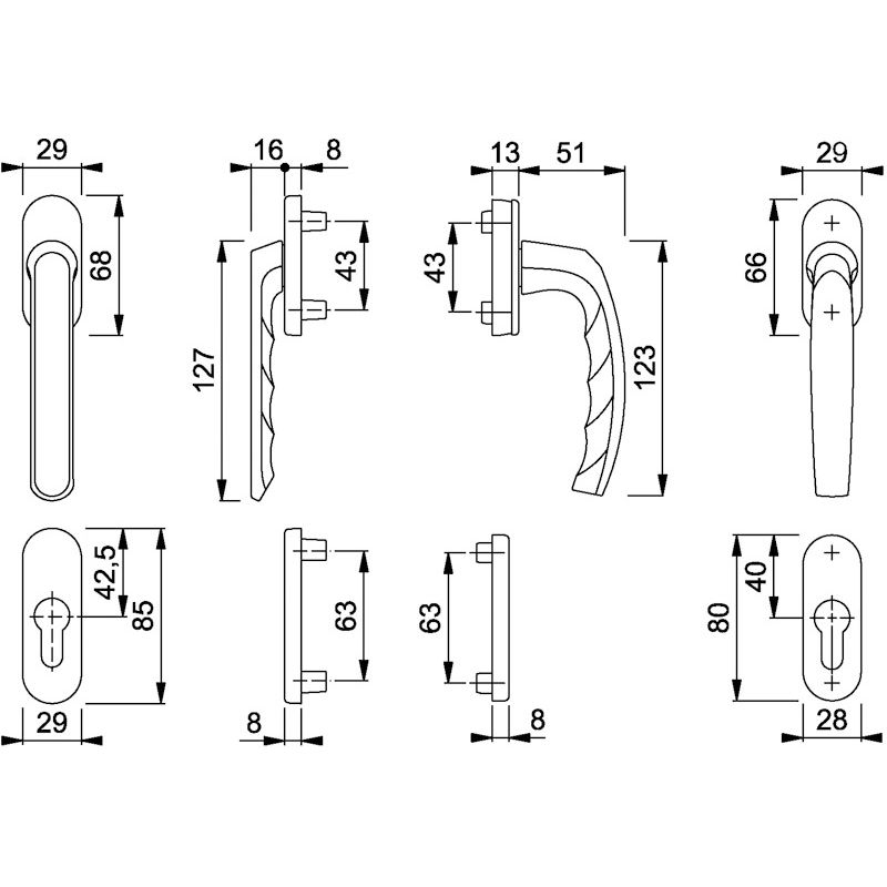 HOPPE Balkon-/Fenstertür-Garnitur ATLANTA 099KH/66N/U26/0530/66NS/49PNS flacher Griff Produktbild BIGSKZ L