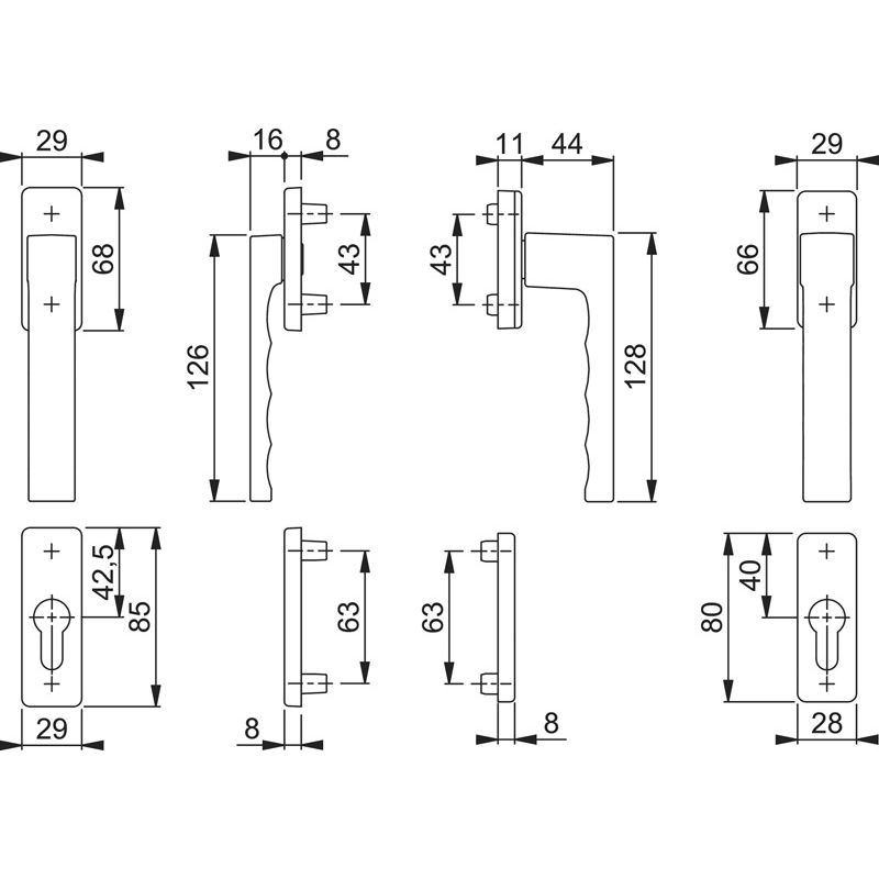 HOPPE Balkon-/Fenstertür-Garnitur TOULON 0737KH/51N/U34/0737/51NS/51PNS flacher Griff Produktbild BIGSKZ L