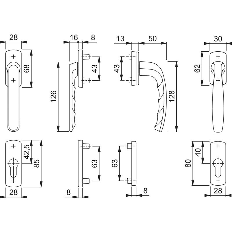 HOPPE Balkon-/Fenstertür-Garnitur NEW YORK 099KH/961N/U10/0810/962NS/PNS flacher Griff Produktbild BIGSKZ L