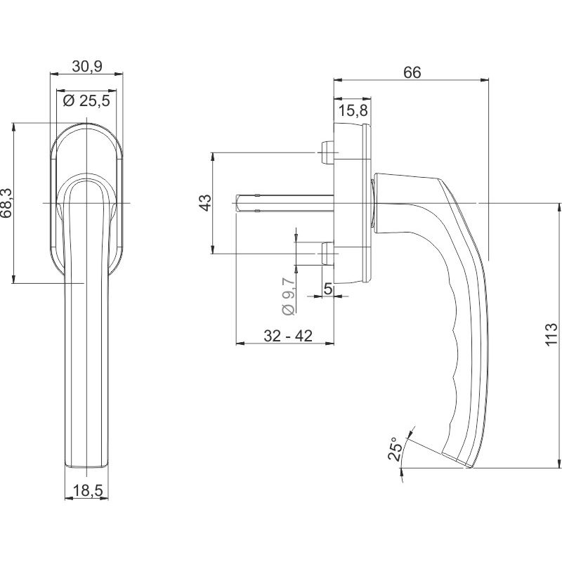 HOPPE Fenstergriff STUTTGART 0600/US952 45° Secustik® - inkl. Schrauben Produktbild BIGSKZ L