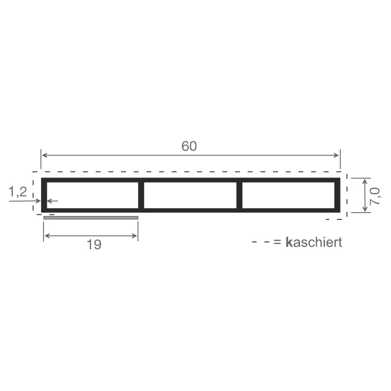 Kammerprofil 60x7 mm SK Lg. 6,00 mfoliert, ohne Nase070 0405-083 SIGNALGRAU GLATT [50] Produktbild BIGSKZ L