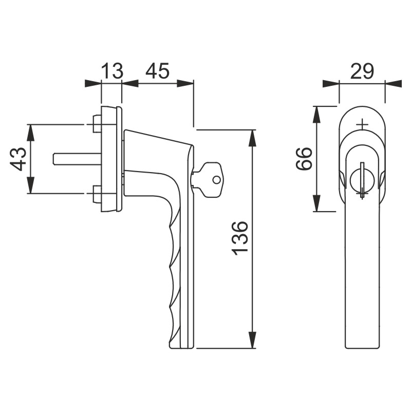 Fenstergriff Hamburg AL F9 0700LS/U26 10/32-42 mm 90° M5x45+M5x50 Produktbild BIGSKZ L
