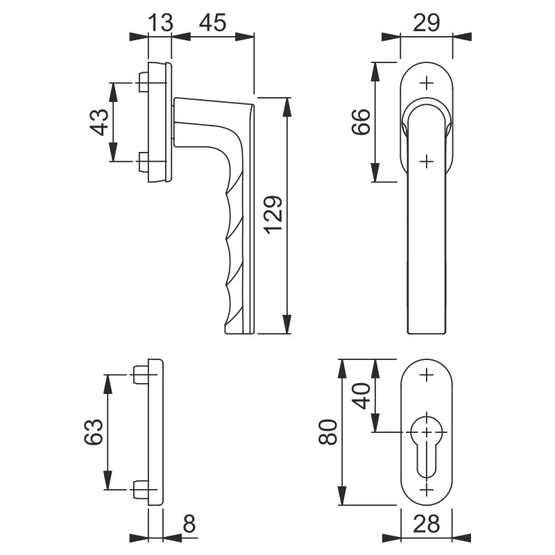 Balkontürhalbgarnitur AL F1 0700/U26/49PNS, Innenseite, 10 mm Nocken, M5/7 mm Vierkantaufnahme PZ, BS-M-Feder Produktbild BIGSKZ L