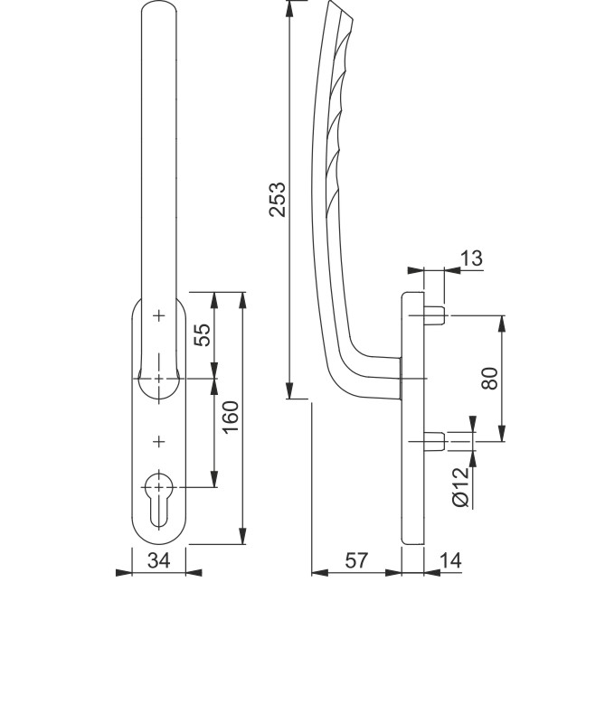 Hoppe Aluminium Hebeschiebetür-Halbgarnitur Aussen Tokyo 0571/431N-AS, AL F1, Nocken-Ø 10 mm, für M6,  PZ Produktbild BIGSKZ L