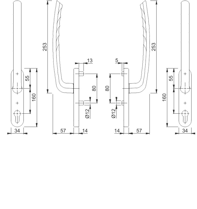 Hoppe Aluminium Hebeschiebetürgarnitur Tokyo 0571/431N-AS, F1, Vierkantstift 10x128 mm, Türstärke 75-80 mm, Nocken-Ø 10 mm, M6x95 mm, PZ Produktbild BIGSKZ L