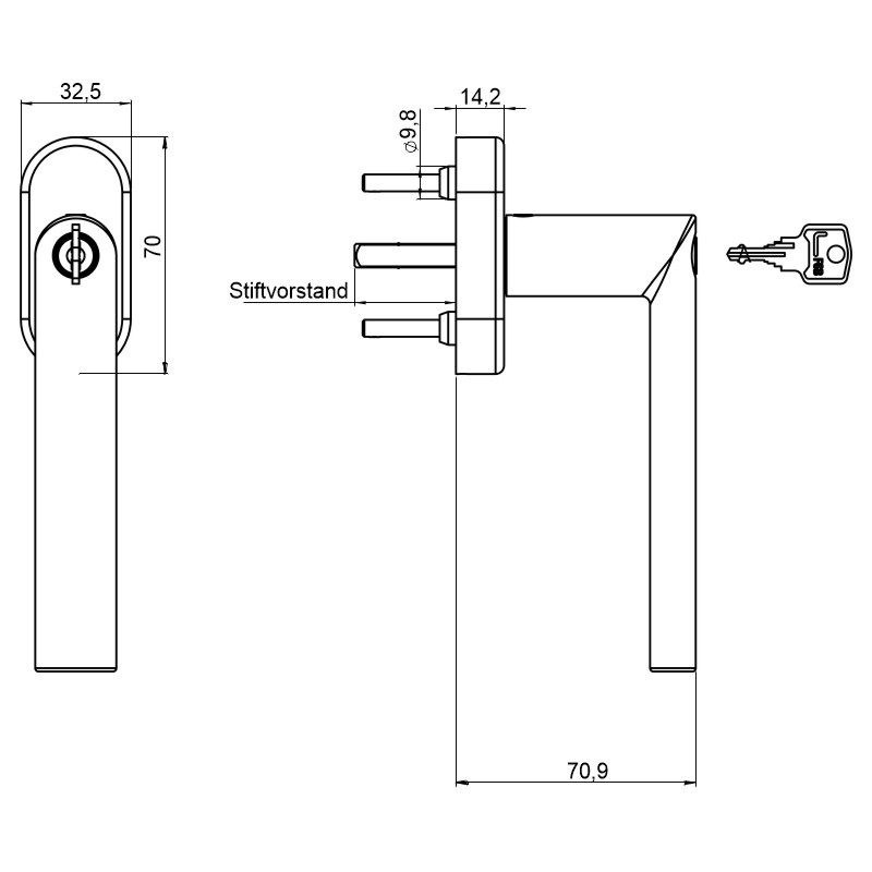 FSB Fenstergriff 34 1108 Edelstahl fein matt gebürstet 6204, abschließbar 100 Nm, ovale Rosette, variabler Vierkantstift vorstehend 31-36 mm, 7 mm, No Produktbild BIGSKZ L