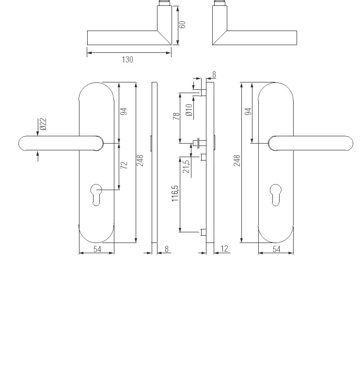 greenteQ Wohnungseingangstür-Schutz-Drückergarnitur DG61.S216.AL.RAL9016.NS Aluminium verkehrsweiß, Entfernung 72 mm PZ, Vierkantstift 8 mm  Türstärke Produktbild BIGSKZ L