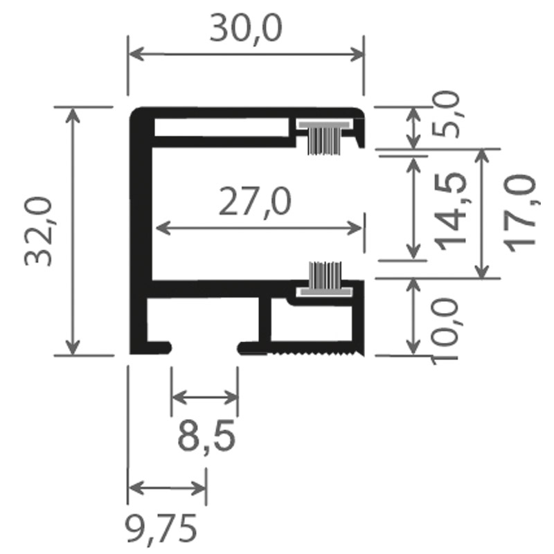 Rollladenführung 30x32 mm Lg. 6,00 mfoliert, mit zwei schwarzen BürstenGK Grau470 6003 MATTEX ANTHRAZITGRAU [161] Produktbild BIGSKZ L