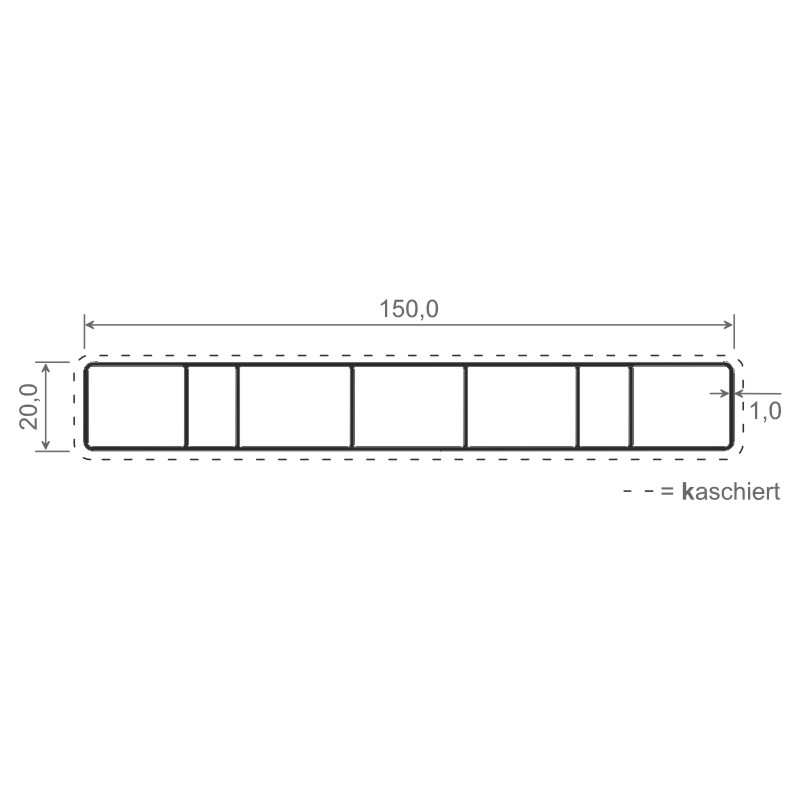 Hohlkammerprofil 150x20 mm Lg. 6,00 mfoliert70 0405-083 SIGNALGRAU GLATT [50] Produktbild BIGSKZ L