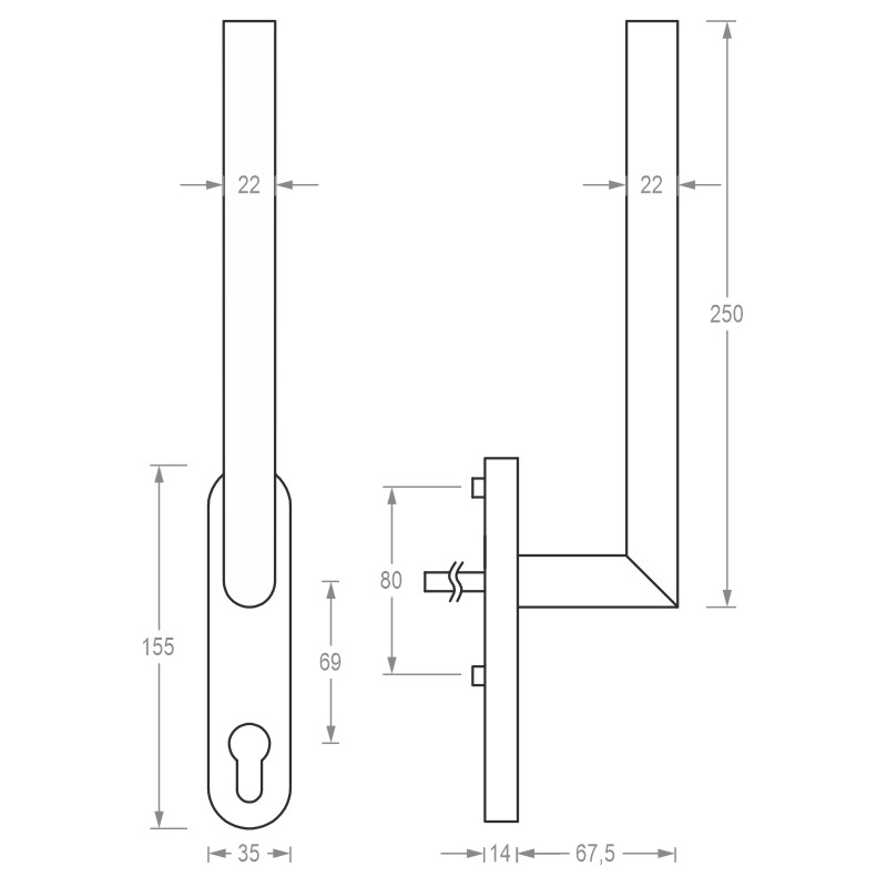 greenteQ Hebe-/Schiebetürgriff HSTG61.PZ.ER Edelstahl fein matt, Stiftlänge 2x95 mm (Lose) Nocken-Ø 10 mm, inkl. Schrauben M6x80 mm Produktbild BIGSKZ L