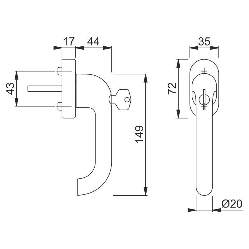 HOPPE Fenstergriff PARIS 038S/US9056 100NM Secustik® abschließbar - inkl. Schrauben Produktbild BIGSKZ L